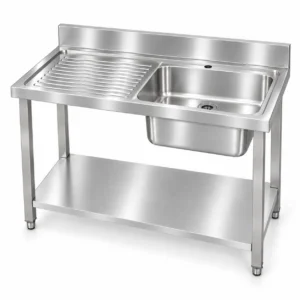 Borrelli stainless steel single bowl sink 1200mm with left-hand drainer - three-quarter view