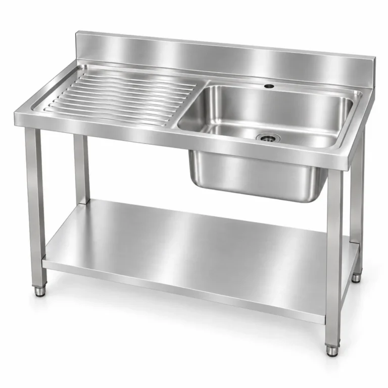 Borrelli stainless steel single bowl sink 1200mm with left-hand drainer - three-quarter view