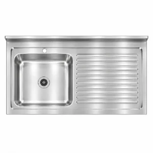Borrelli SSS-SB-RHD-1000 1000mm single bowl stainless steel sink with right-hand drainer — top down view