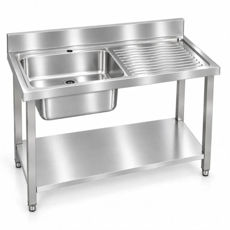 Borrelli stainless steel single bowl sink 1200mm with right-hand drainer – three-quarter view