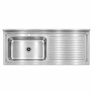 Borrelli stainless steel single bowl sink 1200mm with right-hand drainer – top-down view