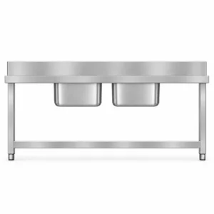 Borrelli SSS-TB-1800 1800mm stainless steel double bowl sink bench with twin drainers – front view