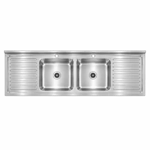 Borrelli SSS-TB-1800 1800mm stainless steel double bowl sink bench with twin drainers – top view