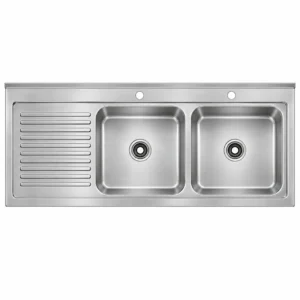 Borrelli SSS-TB-LHD-1400 1400mm double bowl stainless steel sink with left-hand drainer — top down view