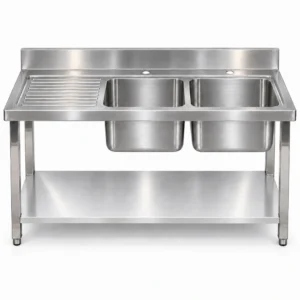 Borrelli SSS-TB-LHD-1600 double bowl stainless steel sink with left-hand drainer — front view