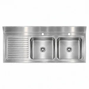 Borrelli SSS-TB-LHD-1600 double bowl stainless steel sink with left-hand drainer — plan view