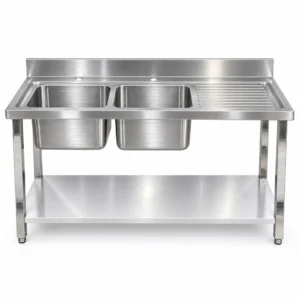 Borrelli SSS-TB-RHD-1400 1400mm double bowl stainless steel sink with right-hand drainer — front view