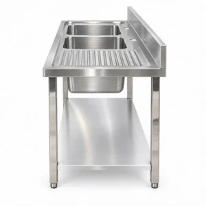 Borrelli SSS-TB-RHD-1400 1400mm double bowl stainless steel sink with right-hand drainer — right side view
