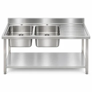 Borrelli SSS-TB-RHD-1600 double bowl stainless steel sink with right-hand drainer — front view
