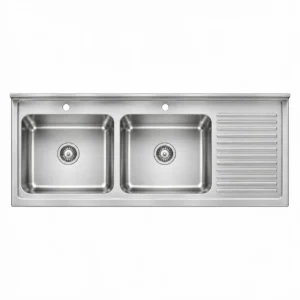 Borrelli SSS-TB-RHD-1600 double bowl stainless steel sink with right-hand drainer — top-down view