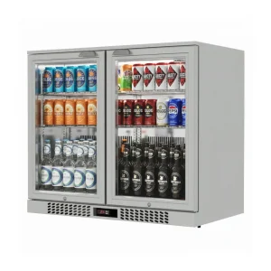 Commercial Stainless Steel Bar Fridge With 2 Hinged Doors 207L - angled view