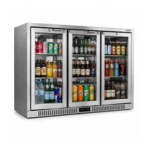 Commercial Deluxe Stainless Steel Bar Fridge With 3 Hinged Doors 324L - angled view