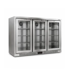 Commercial Deluxe Stainless Steel Bar Fridge With 3 Hinged Doors 324L - angled view