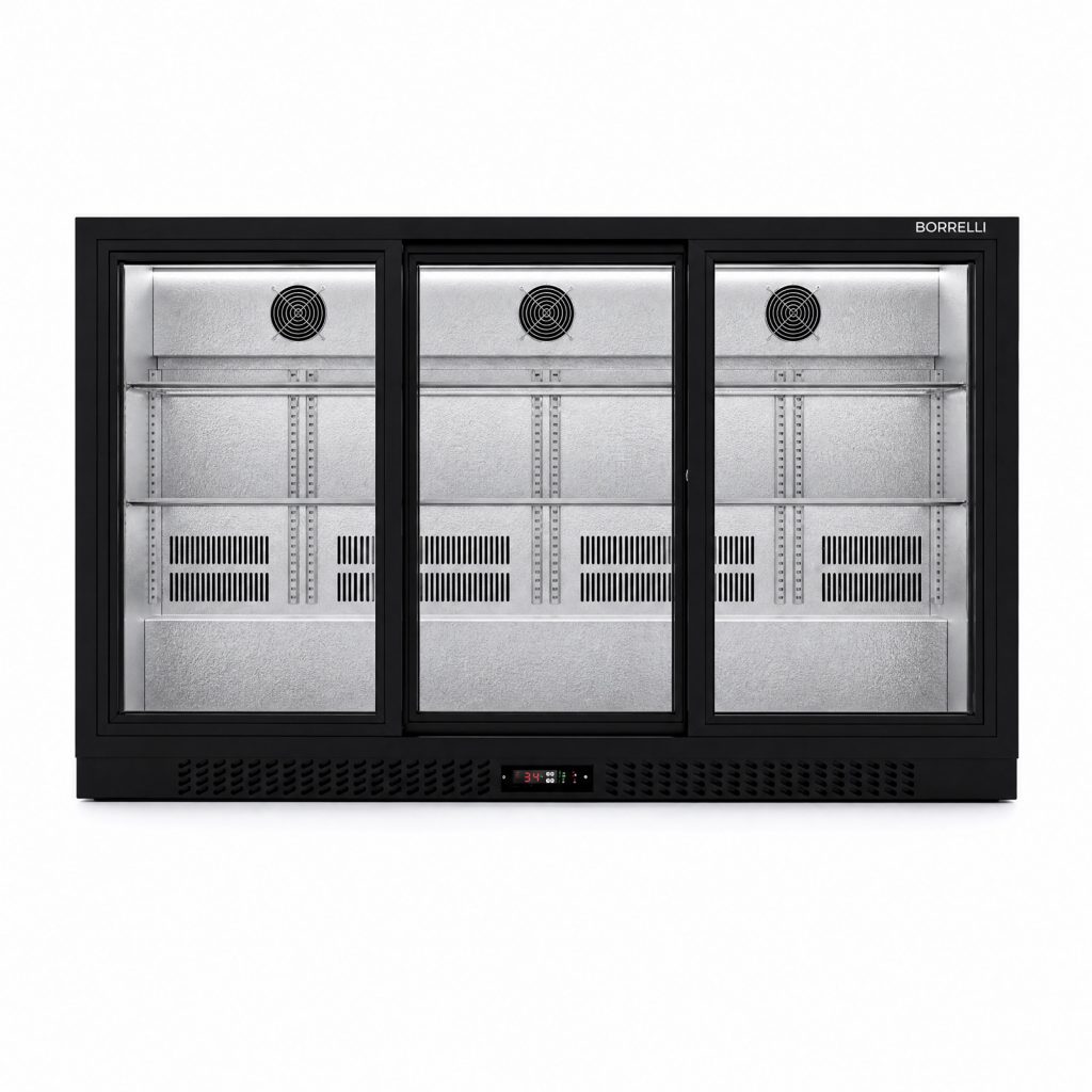 Commercial Bar Fridge With 3 Sliding Doors 324L - interior view