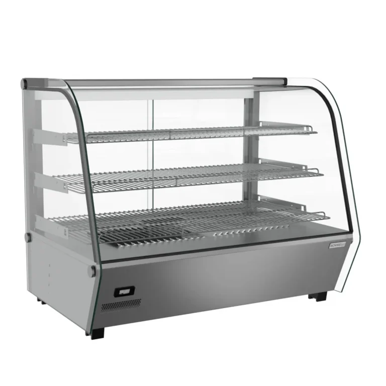 Borrelli 160Ltr Commercial Heated Countertop Display Merchandiser with Curved Glass - angled view