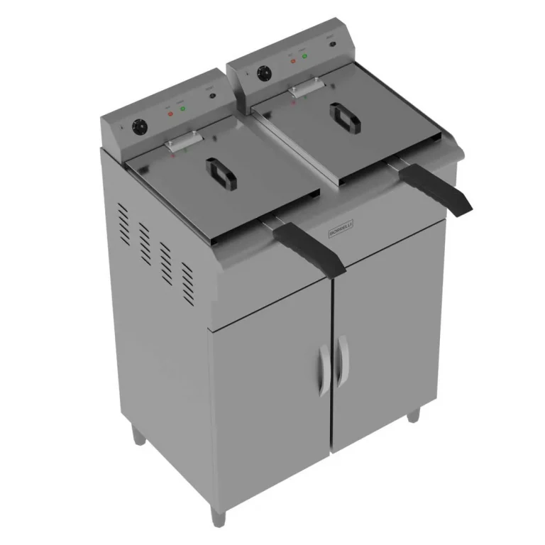 Borrelli Commercial Floor Standing Twin-Tank Electric Fryer - angled view