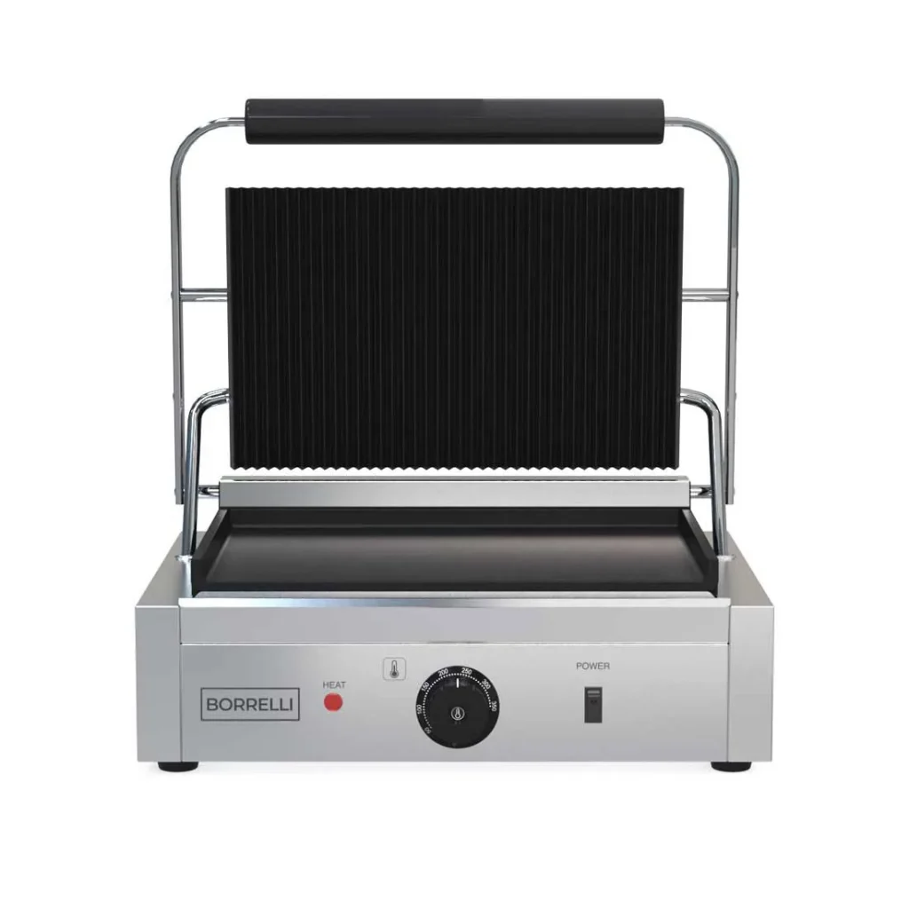 Borrelli Large Contact Panini Grill with Ribbed Top & Flat Bottom