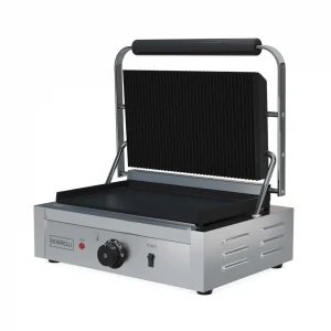 Borrelli Large Contact Panini Grill with Ribbed Top & Flat Bottom - angled view
