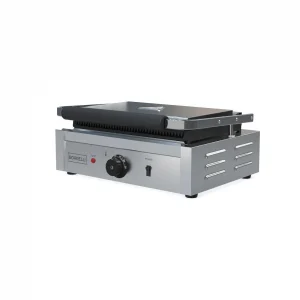 Borrelli Large Contact Panini Grill with Ribbed Top & Flat Bottom - angled view