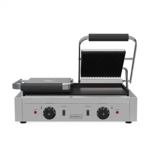 Borrelli Twin Contact Grill with Ribbed Top and Flat Bottom - front view