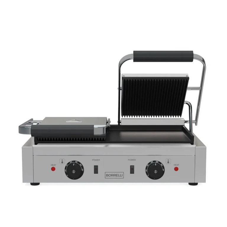 Borrelli Twin Contact Grill with Ribbed Top and Flat Bottom - front view