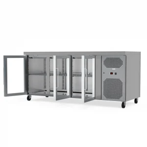Commercial Counter Fridge With 3 Glass Doors 403L - angled view