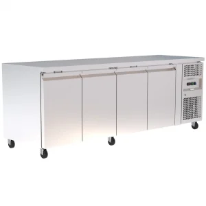 Commercial Counter Fridge With 4 Stainless Steel Doors 545L - angled view