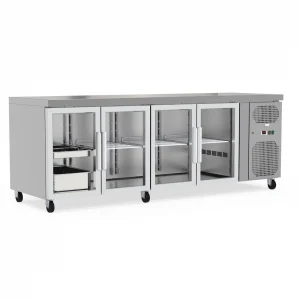 Commercial Counter Fridge With 4 Glass Doors 545L - angled view