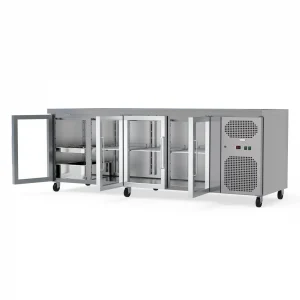 Commercial Counter Fridge With 4 Glass Doors 545L - angled view