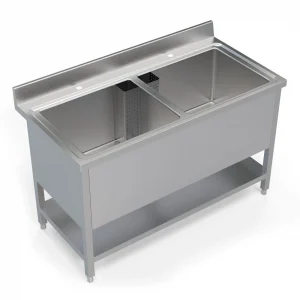 Borrelli Stainless Steel Pot Wash Sink 1400mm - Double Bowl - angled view