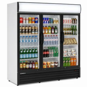 Commercial Display Fridge With 3 Hinged Glass Doors 1383L - angled view