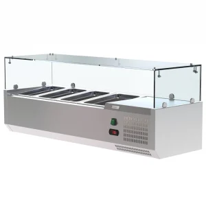 Borrelli VRX Servery 1200mm - Counter Top Prep Fridge with Glass Top - angled view
