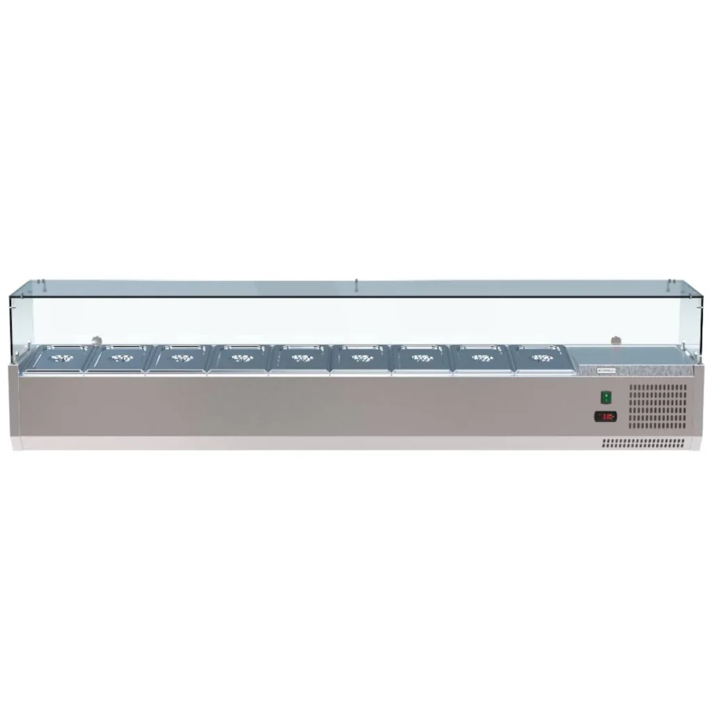 Borrelli VRX Glass Servery - 2000mm x 380mm Counter Top Prep Fridge bundled with PZ range of Prep Stations