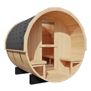 KOVE Outdoor Barrel Sauna – 3–4 Person Garden Sauna with 6kW Harvia Electric Heater