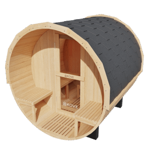 KOVE Outdoor Barrel Sauna – 3–4 Person Garden Sauna with 6kW Harvia Electric Heater