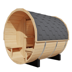 KOVE Outdoor Barrel Sauna – 3–4 Person Garden Sauna with 6kW Harvia Electric Heater