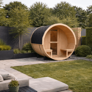 KOVE Outdoor Barrel Sauna – 1–2 Person Garden Sauna with 4.5kW Harvia Electric Heater