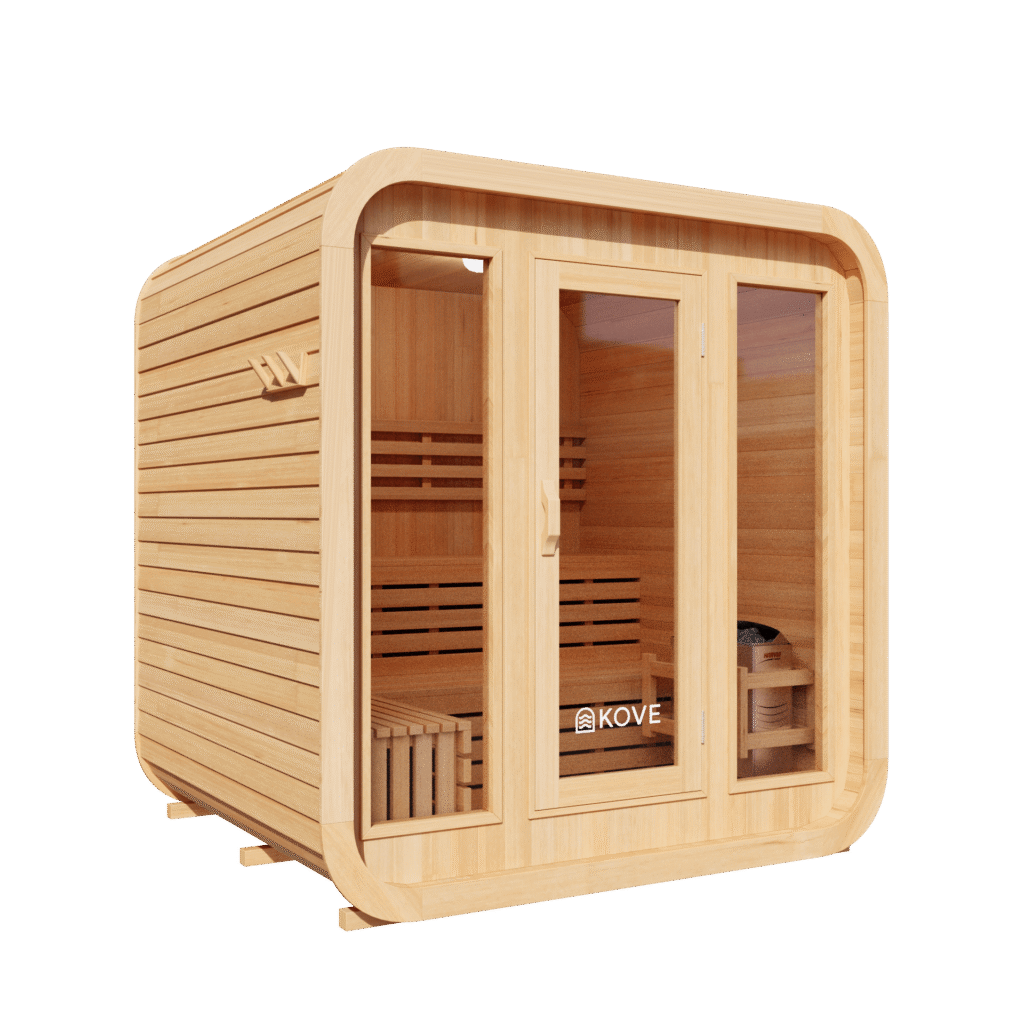 KOVE Cube Sauna 3–4 Person Outdoor Sauna – Premium Spruce Wood, 6kW Harvia Heater, Modern Cube Design