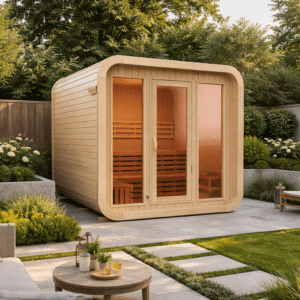 KOVE Cube Sauna 3–4 Person Outdoor Sauna – Premium Spruce Wood, 6kW Harvia Heater, Modern Cube Design