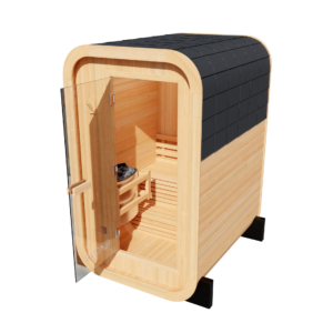 KOVE Compact Cube Sauna 1-2 Person Outdoor Sauna – Premium Spruce Wood, 4.5kW Harvia Heater, Modern Cube Design