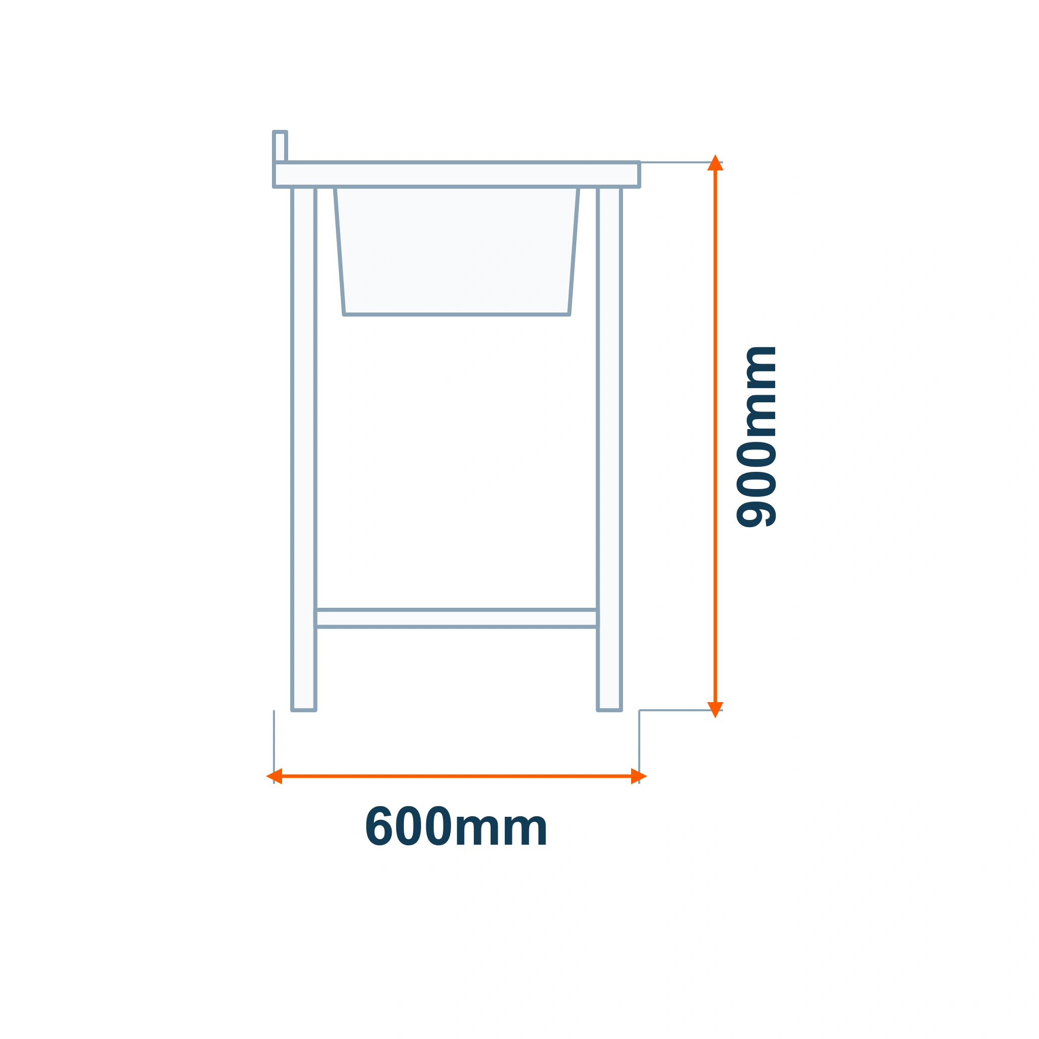 Borrelli Stainless Steel Pot Wash Sink 1200mm - Single Bowl 2 dimension drawing