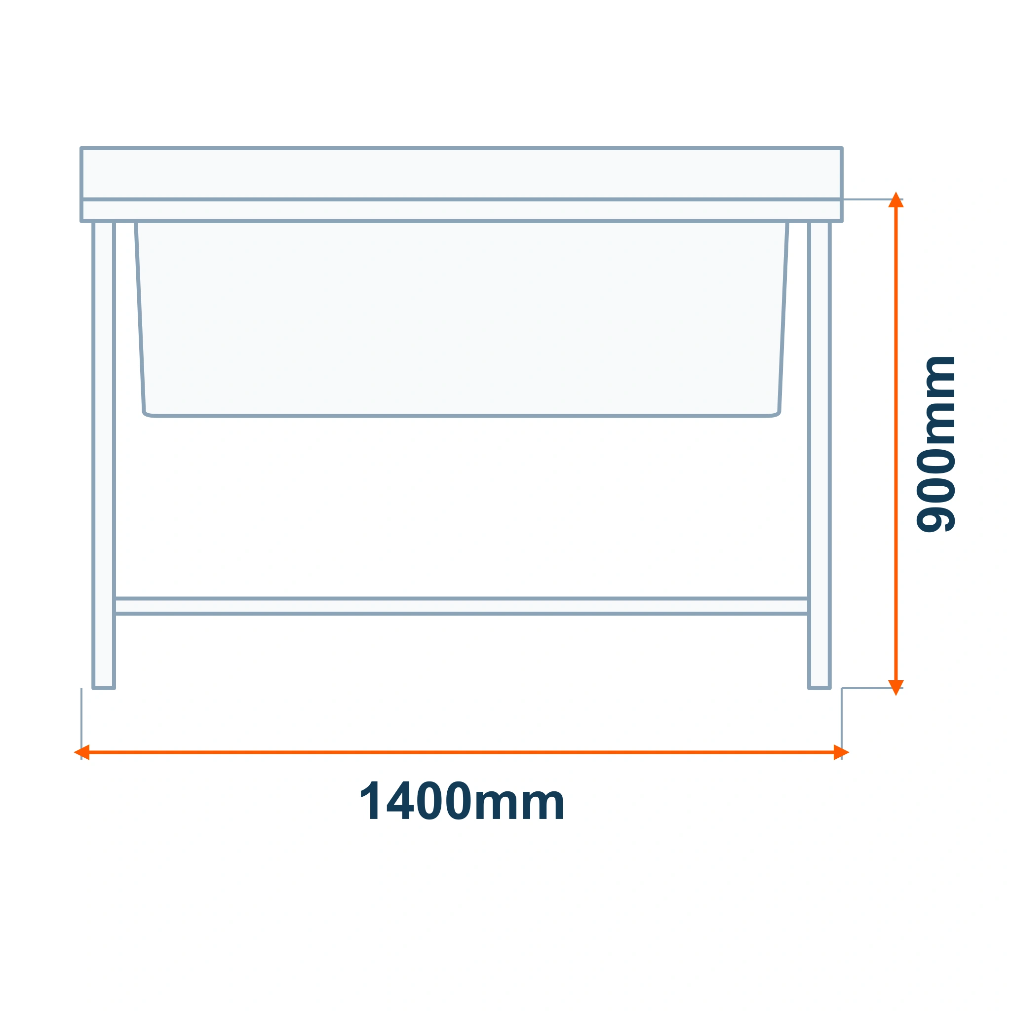 Borrelli Stainless Steel Pot Wash Sink 1400mm - Single Bowl 1 dimension drawing