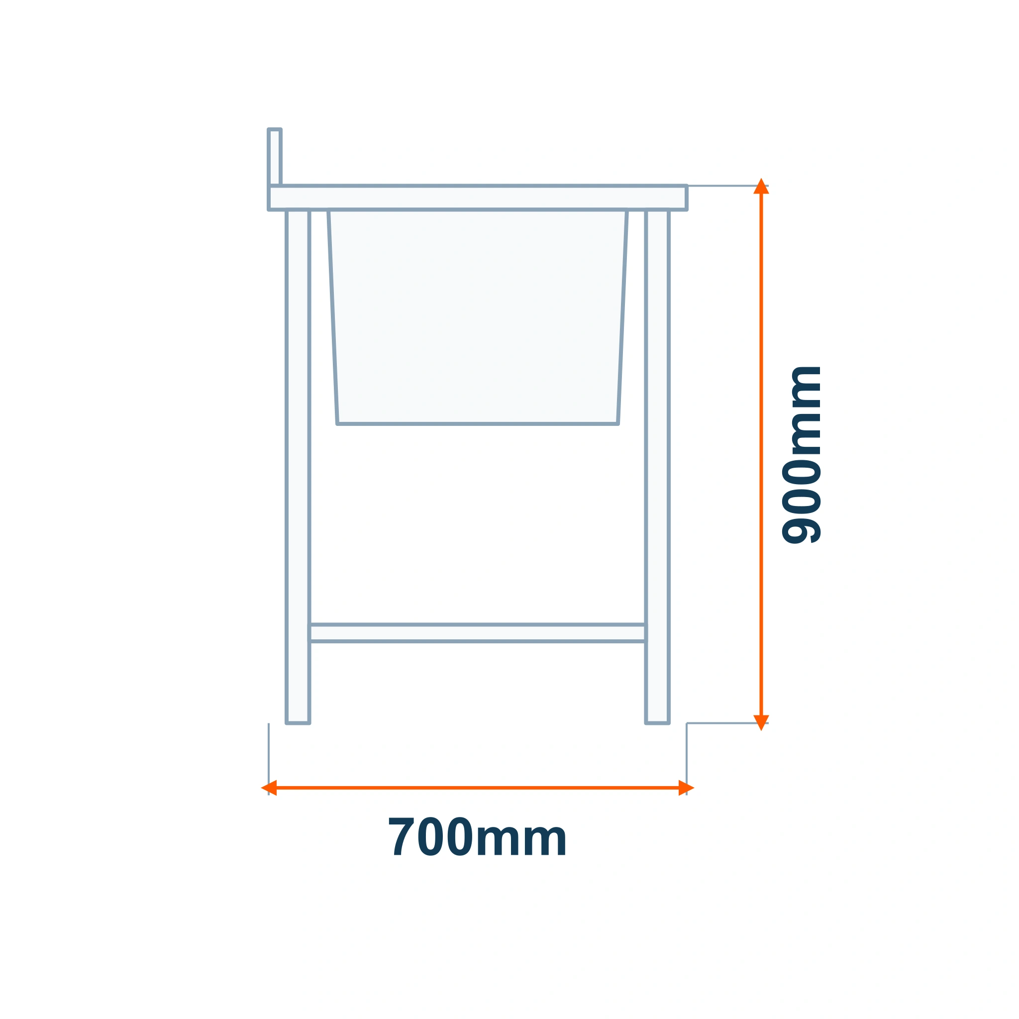 Borrelli Stainless Steel Pot Wash Sink 1400mm - Single Bowl 2 dimension drawing