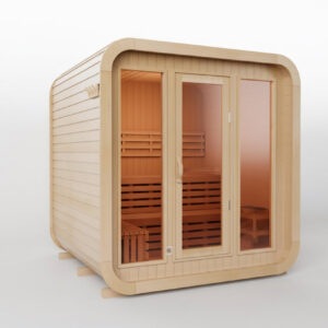 KOVE Cube Sauna 3–4 Person Outdoor Sauna – Premium Spruce Wood, 6kW Harvia Heater, Modern Cube Design