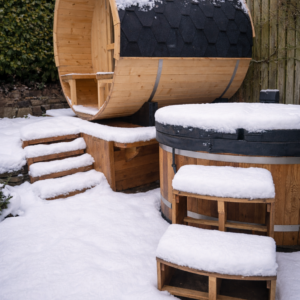 KOVE Outdoor Barrel Sauna – 3–4 Person Garden Sauna with 6kW Harvia Electric Heater